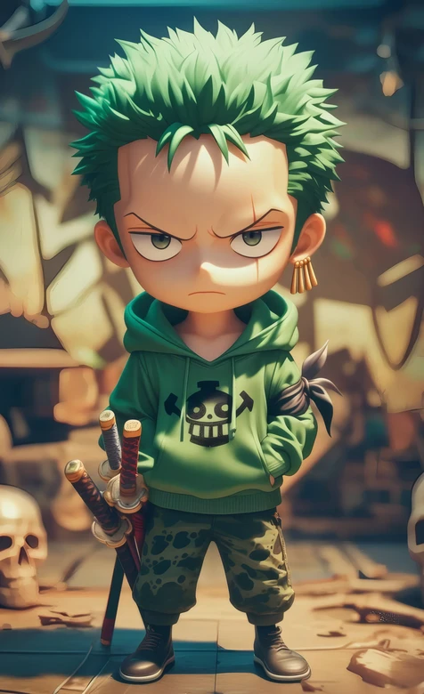 海贼王Q版索隆三把刀潮流风壁纸