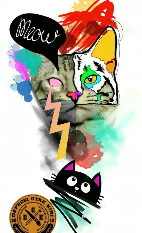 波普艺术拼接猫咪壁纸 Depresi Otak Kiri 潮流涂鸦猫