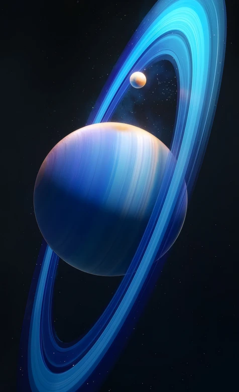 蓝色系土星风行星带环卫星太空壁纸 宇宙星空