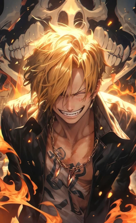 海贼王山治火焰骷髅热血壁纸 动漫炫酷壁纸