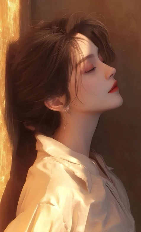 光影下闭眼气质女性 暖调艺术风氛围感壁纸