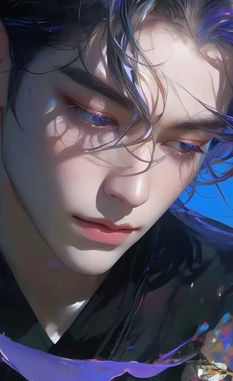 唯美蓝紫发丝美男 光影古风壁纸 氛围感壁纸