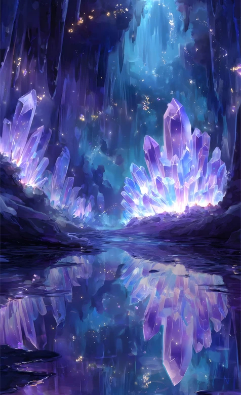 梦幻紫水晶洞窟壁纸 发光晶簇秘境背景