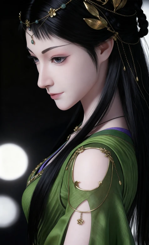 《凡人修仙传》里的乐上师“慕兰圣女”绿衣金饰黑发美人 国风古装壁纸