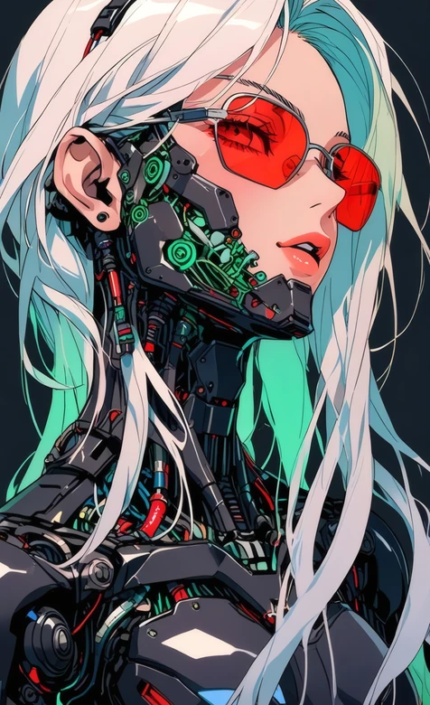 赛博朋克机械义体少女 白发红镜科技风壁纸