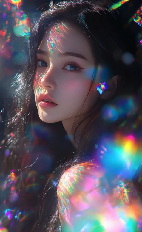 唯美炫彩光影黑发女生壁纸 梦幻光斑艺术风