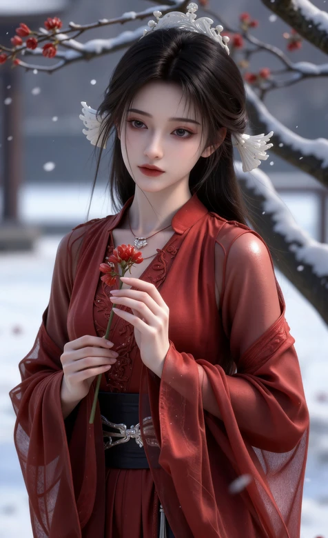 凡人修仙传人物“宋玉”雪景持红梅 仙侠古装壁纸