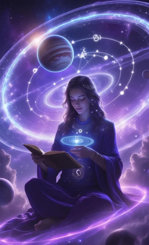 神秘女子占星阅读 梦幻星空行星魔法主题壁纸