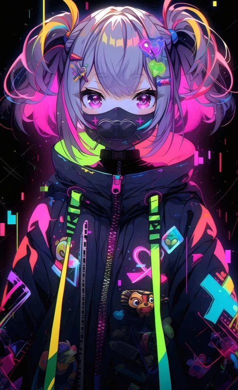 赛博朋克霓虹二次元少女 荧光潮流街头风壁纸