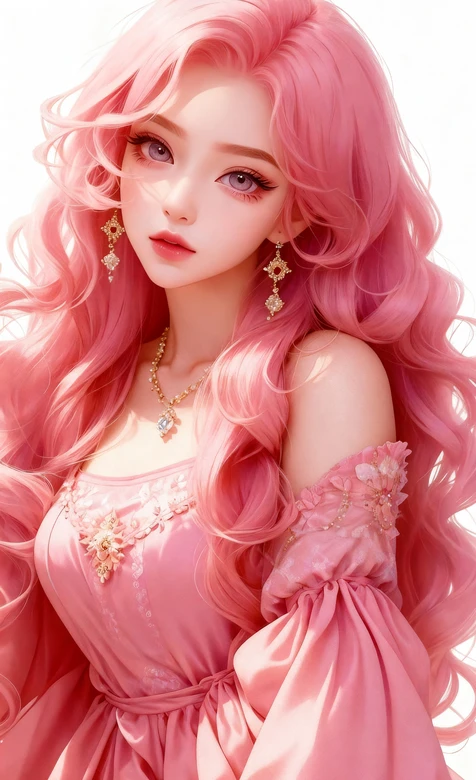 粉色卷发公主风少女 华丽珠宝礼服壁纸