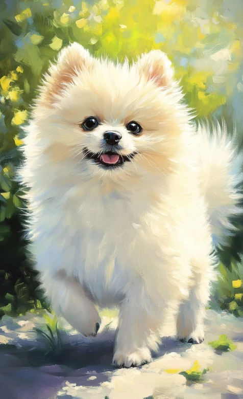 可爱白色博美犬油画风萌宠治愈系壁纸