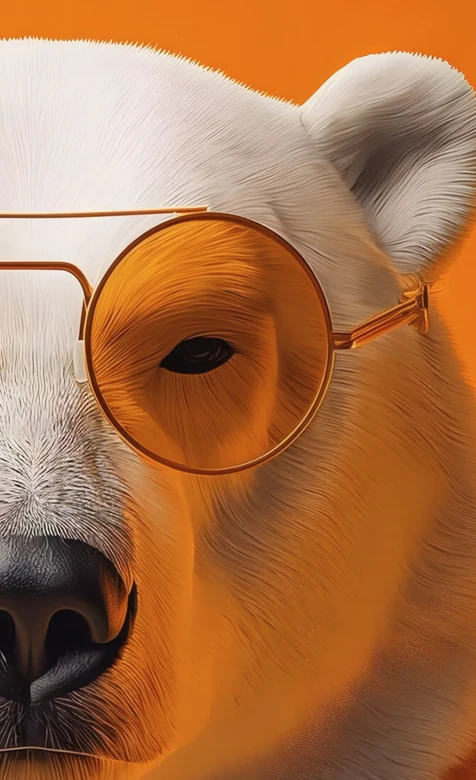 潮流北极熊戴金色眼镜 暖橙时尚动物壁纸