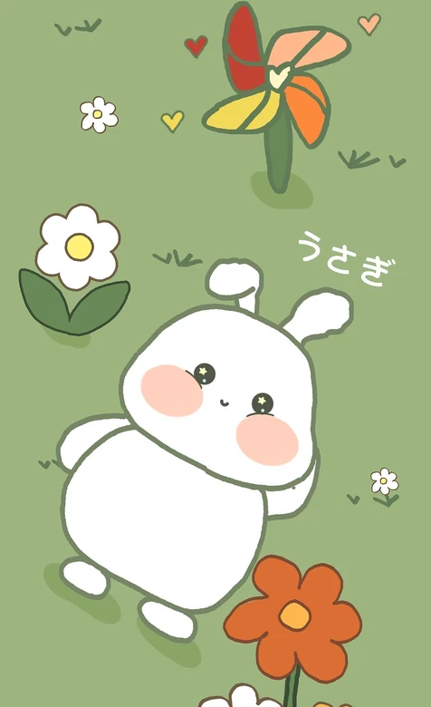 可爱うさぎ兔子花丛风车清新治愈壁纸