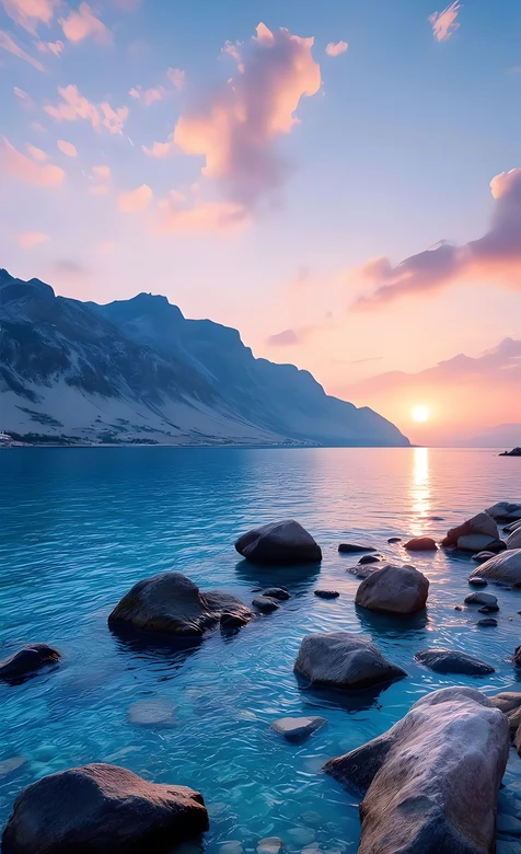 雪山湖泊日落唯美自然风景壁纸