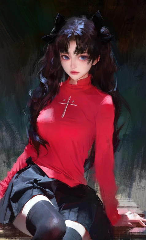 Fate远坂凛红衫黑裙双马尾壁纸 二次元动漫