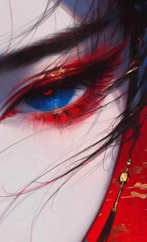 古风动漫红妆蓝眼人物壁纸 国潮妖异眼妆壁纸