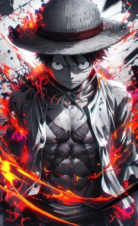 海贼王路飞火焰环绕酷炫壁纸 热血动漫角色背景
