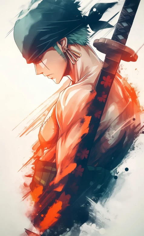 海贼王索隆水墨热血壁纸 三刀流剑士形象