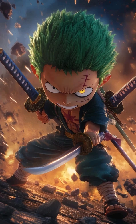 Q版海贼王索隆战斗壁纸 热血索隆武士刀壁纸