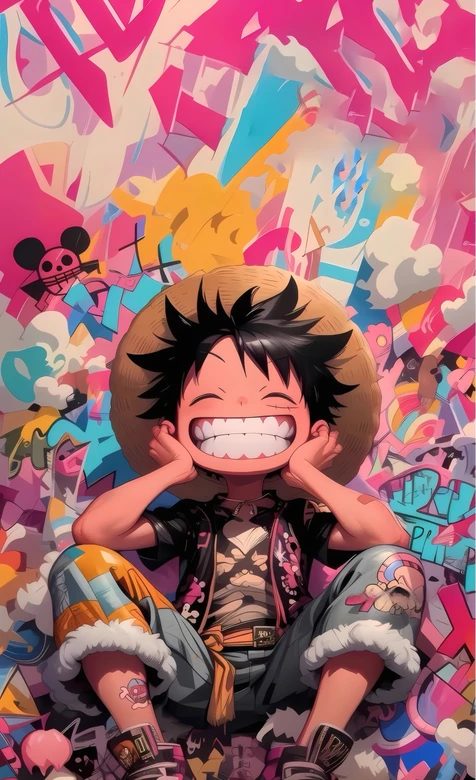 海贼王路飞涂鸦潮流风 草帽船长热血动漫角色