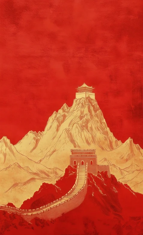 金色长城山峰城楼 国潮古风山水背景