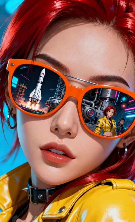 红发赛博朋克角色 橙色墨镜反射火箭机械 赛博朋克壁纸