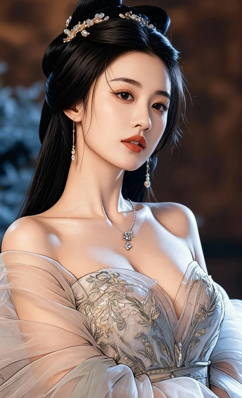 古风巨乳美女插画、满出屏幕包不住