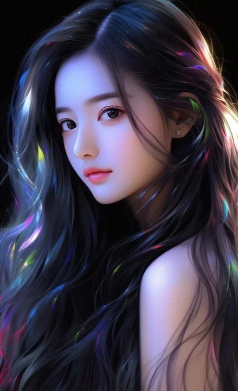 梦幻炫彩发丝少女·唯美插画风高清无水印