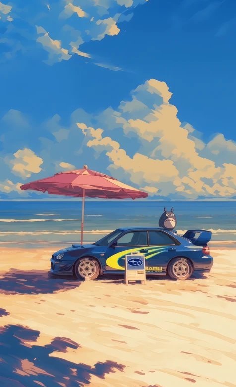 海滩斯巴鲁&龙猫 日系治愈风 宫崎骏动画氛围感拉满 高清无水印