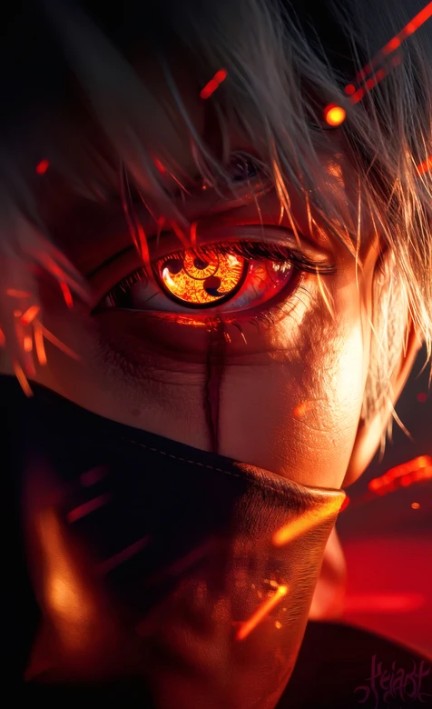 旗木卡卡西·写轮眼燃血 火影忍者暗黑热血壁纸 高清无水印