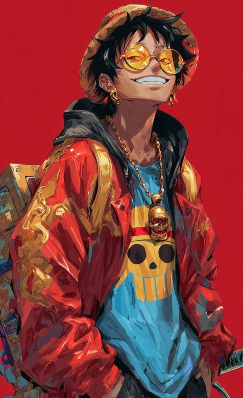 路飞·潮酷嘻哈风 海贼王动漫手机壁纸高清无水印