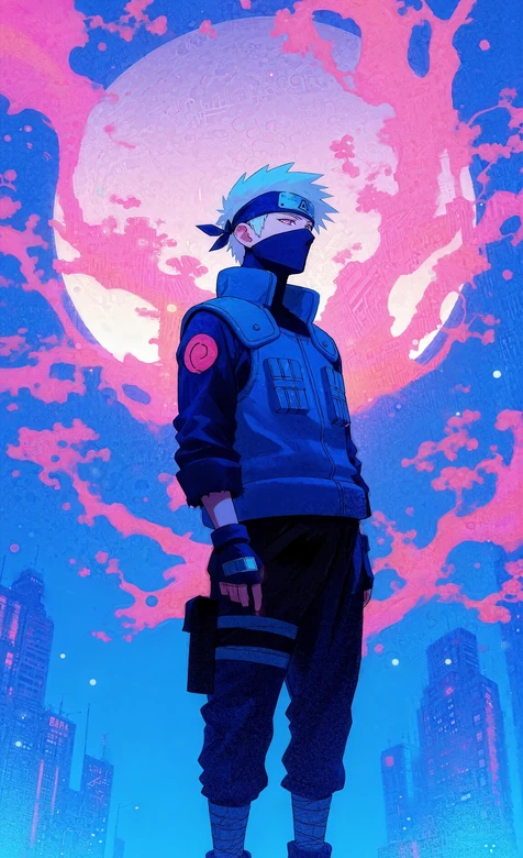 旗木卡卡西·忍者装束 火影忍者赛博朋克都市月夜氛围感拉满