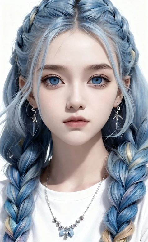蓝发双麻花辫少女·银饰点缀 梦幻唯美风高清无水印