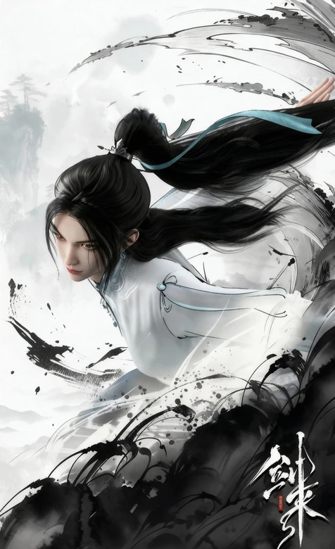 宁姚·白衣剑姿 剑来动漫国风水墨壁纸 高清无水印