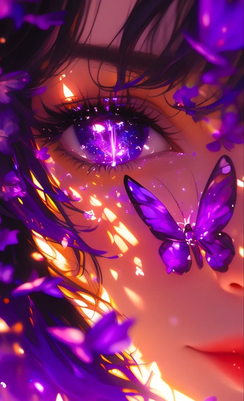 二次元动漫少女·星空眼眸紫蝶环绕 唯美梦幻插画 氛围感拉满