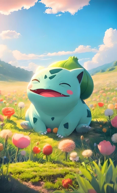 妙蛙种子·开怀大笑 宝可梦唯美田园风 高清无水印