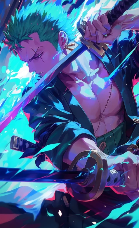 罗罗诺亚·索隆·剑气迸发 海贼王炫彩动漫风高清无水印