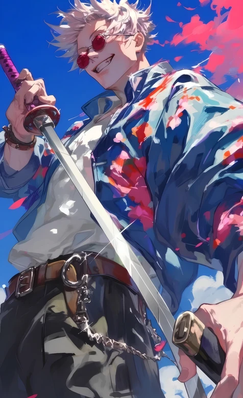 五条悟·花衬衫持武士刀 咒术回战二次元热血手机壁纸