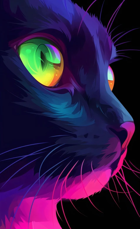 霓虹炫彩猫咪侧脸·荧光绿黄眼眸赛博朋克风 高清护眼