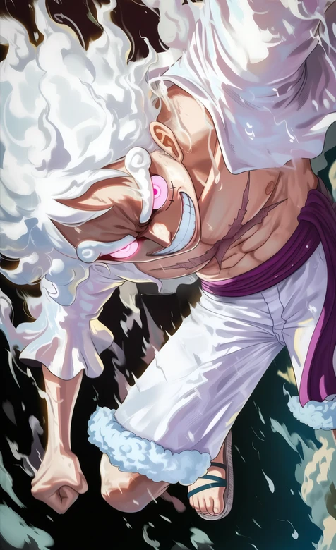 路飞·四档形态 热血战斗风海贼王 白发红眼肌肉爆发场景 热血动漫高清图