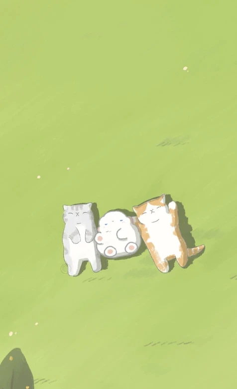 灰猫橘猫与白团子·草地休憩·治愈清新风手机壁纸款