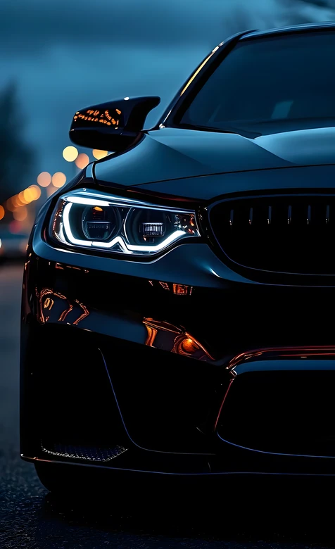 黑色宝马·炫酷车灯夜景 高质感汽车壁纸精选