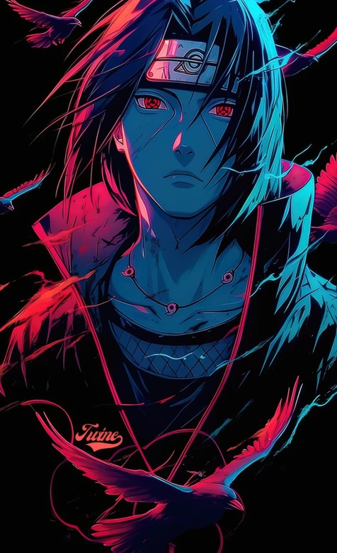 宇智波鼬·写轮眼乌鸦环绕 火影忍者霓虹暗黑高燃动漫角色壁纸