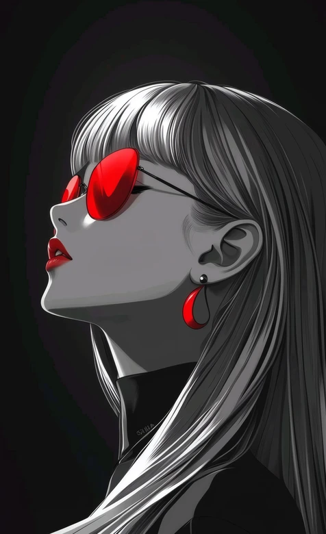 暗黑酷感少女·红镜红饰插画 高质感小众手机壁纸