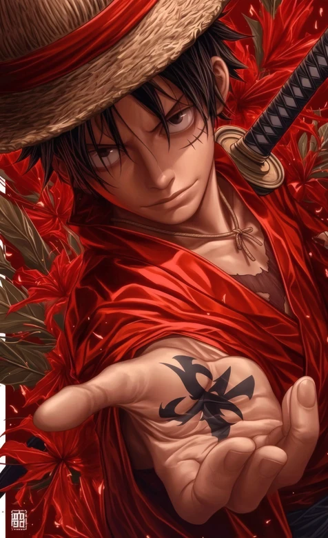 蒙奇·D·路飞·和之国武士装扮 热血和风海贼王插画 高清动漫插画