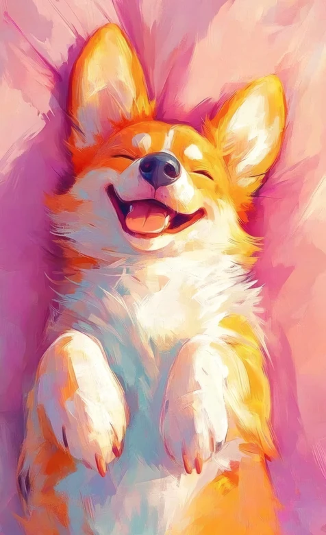 微笑柯基·油画风治愈感拉满 萌宠狗狗治愈系手机壁纸精选