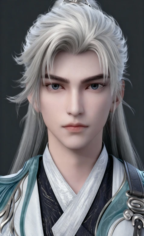 银发束冠《完美世界》角色荒天帝石昊·青白蛇纹古装 国风仙侠壁纸