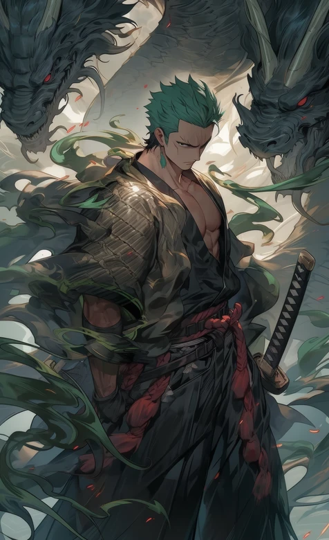 罗罗诺亚·索隆 双黑龙伴身 暗黑和风海贼王高燃壁纸