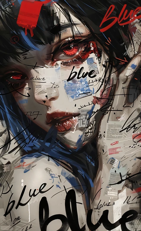 赛博朋克少女·机械义眼拼贴肖像 赛博朋克涂鸦风高清赛博朋克壁纸