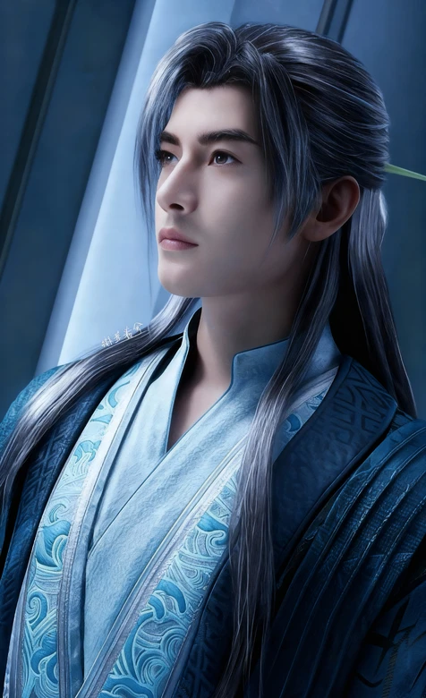 国风蓝发仙侠·精致蓝纹衣《凡人修仙传》韩立 唯美古风动漫手机壁纸推荐